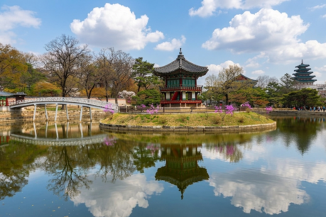 The beautiful scenery of Hyangwonjeong Pavilion in Gyeongbokgung Palace