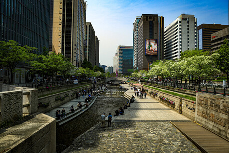 The peaceful scene of Cheonggyecheon Stream in Seoul